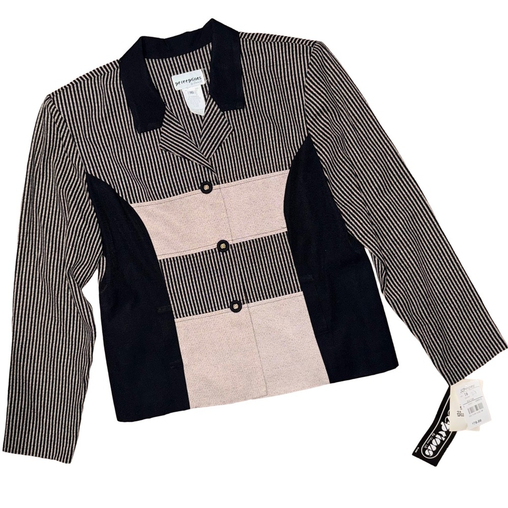 Vintage Perceptions Black Striped Blazer Deadstock Minimalist Old Money Career